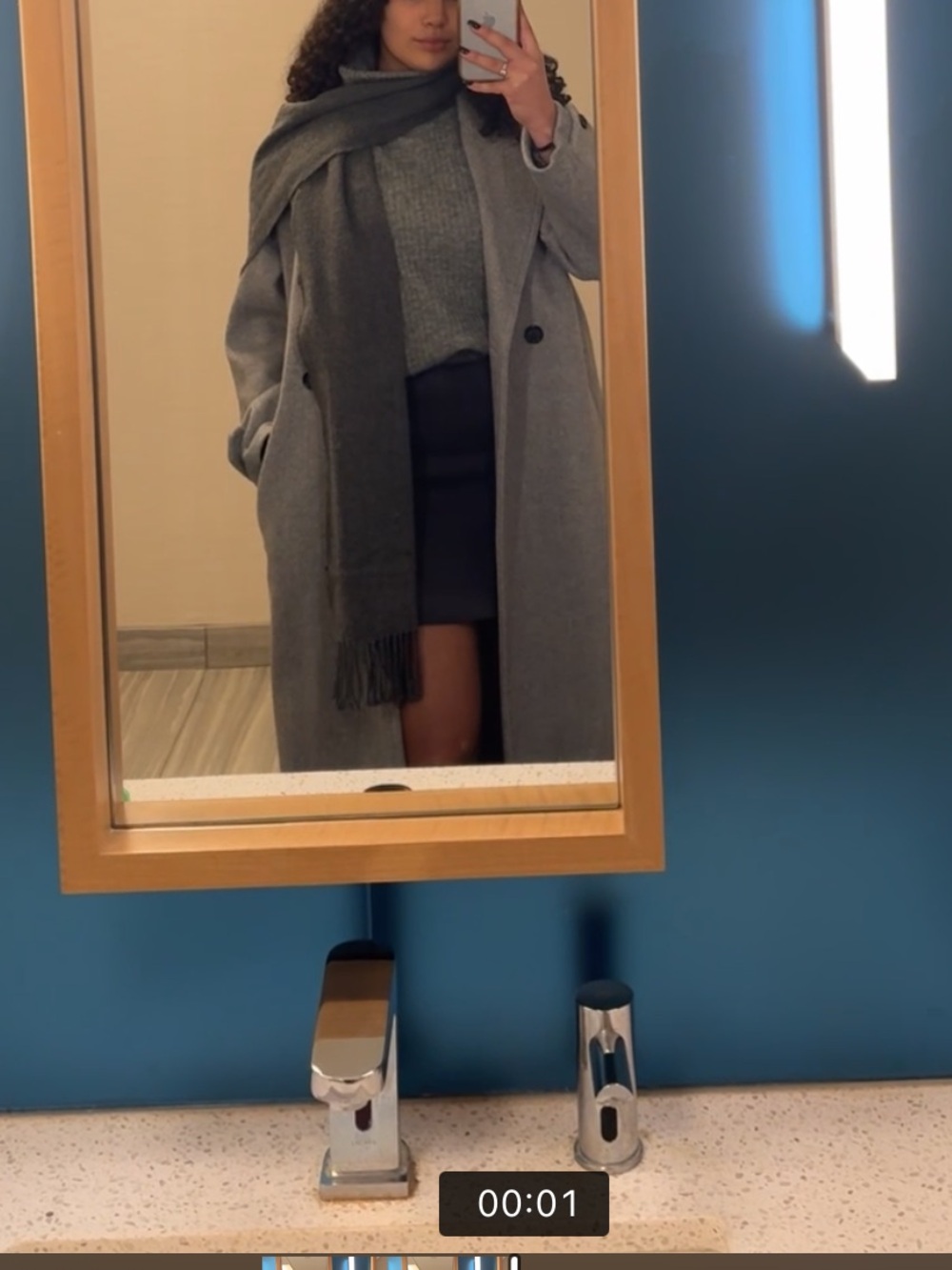 Mango Long Gray Wool-Blend Coat